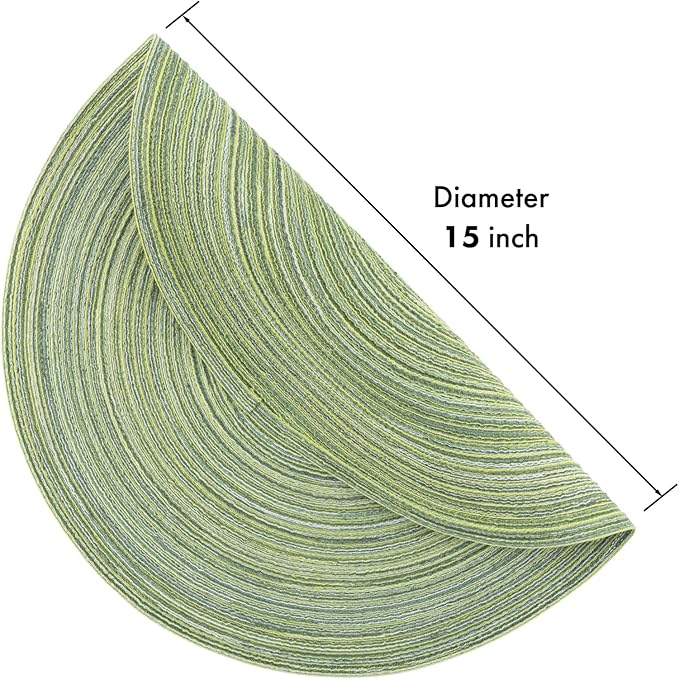 Winknowl Round Braided Placemats Set of 6 Washable Woven Heat Resistant Table Mats for Kitchen Dining Tables 15 inch Round Place Mats (Pea Green,6)