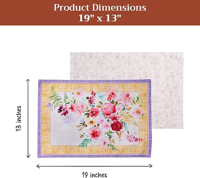 Maison d' Hermine Placemat 100% Combed Cotton Premium Cloth Placemats 13"x19" Decorative Washable Place Mats for Home, Kitchen, Dining, Cocktail Parties & Camping - Summer Joy (Set of 4)