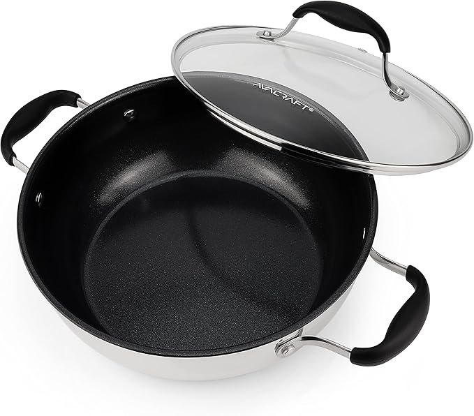 AVACRAFT Nonstick Everyday Pan, 9 inch, Ceramic Coating, Stainless Steel, Induction Compatible, Dishwasher Safe