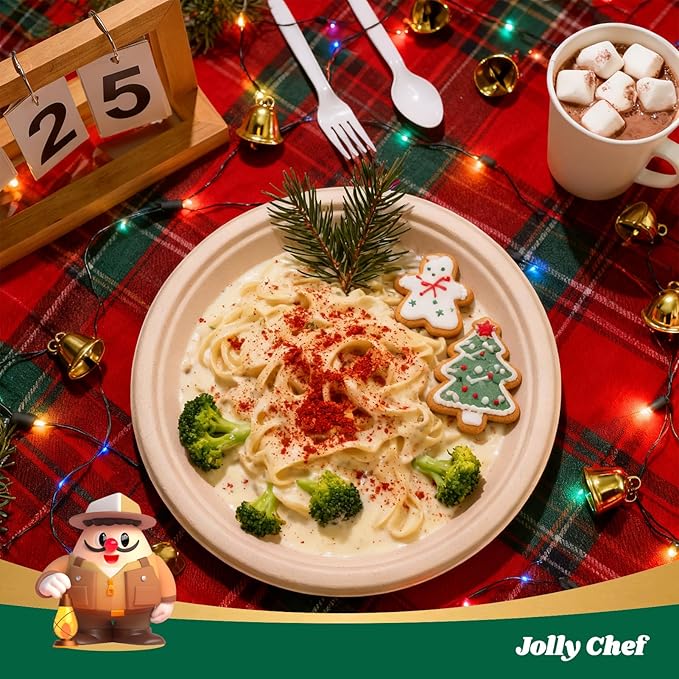 JOLLY CHEF Compostable Heavy Duty Plates ?윮?윭 ?뿙?뿻?뿰?뿵 [?윲?윭?윭 ?뿣?뿮?뿰?뿸] Eco-Friendly Disposable Paper Plates Made of Bagasse Biodegradable Bulk for Party Dinner Sugarcane Thanksgiving Day (Natural)