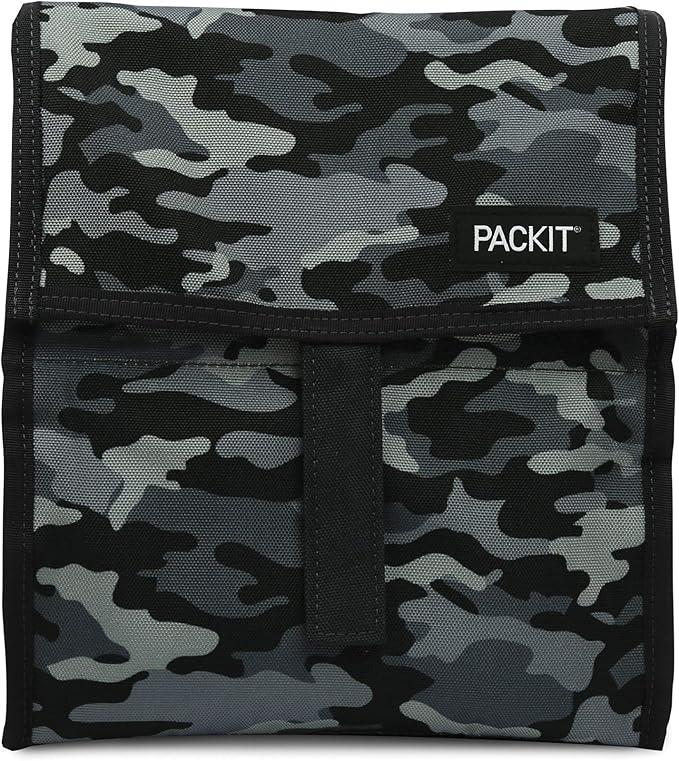 PackIt짰 Freezable Lunch Bag, Charcoal Camo, Built with EcoFreeze짰 Technology, Foldable, Reusable, Zip and Velcro Closure with Buckle Handle, Designed for Work Lunch and Fresh Lunch On the Go