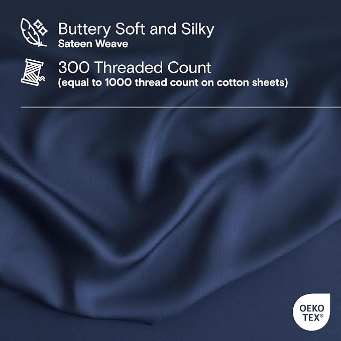 DOZ Sheet Set, 100% Viscose derived from Bamboo, Organically Grown, Buttery Soft, Cooling Sheets, High GSM, Deep Pockets - 2 Piece - 1 Pillowcase 1 Fitted Sheet (Sapphire, Twin XL)