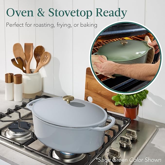 Best Choice Products Oval 7.5 Quart Enamel Cast-Iron Dutch Oven, Heavy-Duty Pre-Seasoned for Baking, Cooking w/Side Handles ??French Gray