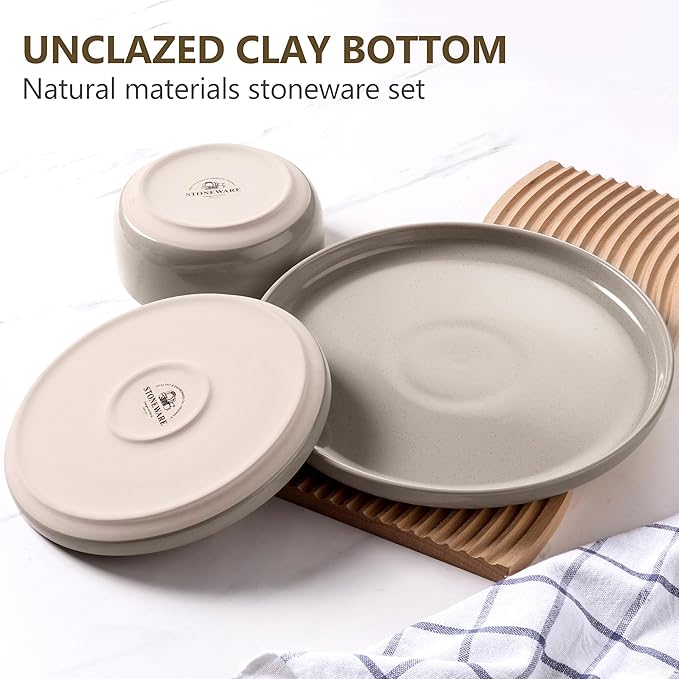 LIANYU Dinnerware Dishes Sets for 8, 24-Piece Stoneware Dinner Set, Ceramic Dining Bowls and Plates Crafted at 2400?? Scratch Resistant, Microwave & Dishwasher Safe, Milky Brown