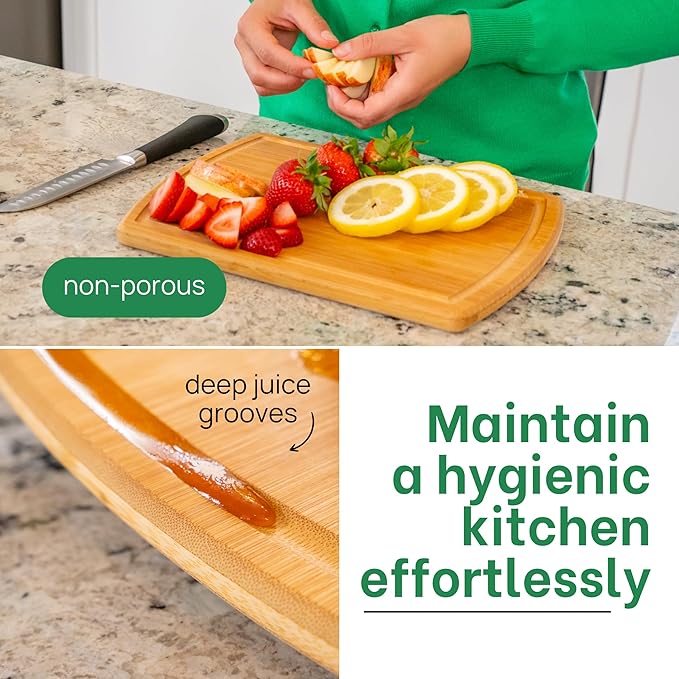 Small Bamboo Cutting Board ??12 Inch Wood Cutting Boards for Kitchen with Glue-Free Surface??& Juice Groove ??Non-Toxic, FSC-Certified, Durable Wooden Chopping Board
