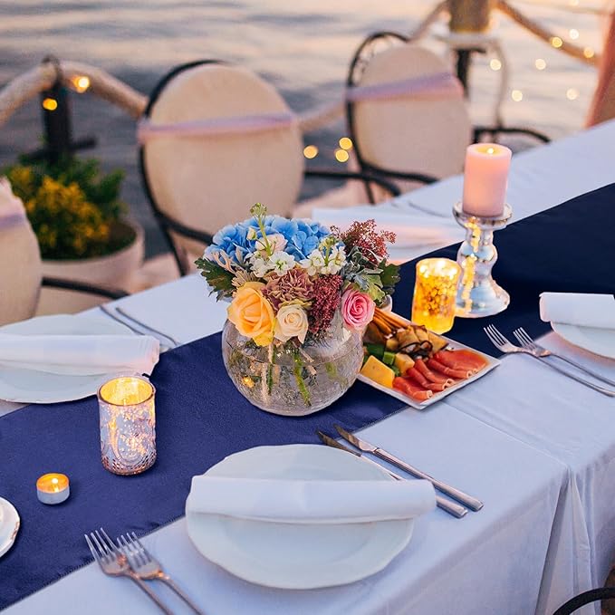 Bencailor 24 Pcs Navy Blue Satin Table Runner Bulk 12 x 108 Inches Long Table Runners Bright Smooth Fabric Tablecloth for Wedding Banquet Birthday Valentines St Patrick's Day Party Decorations