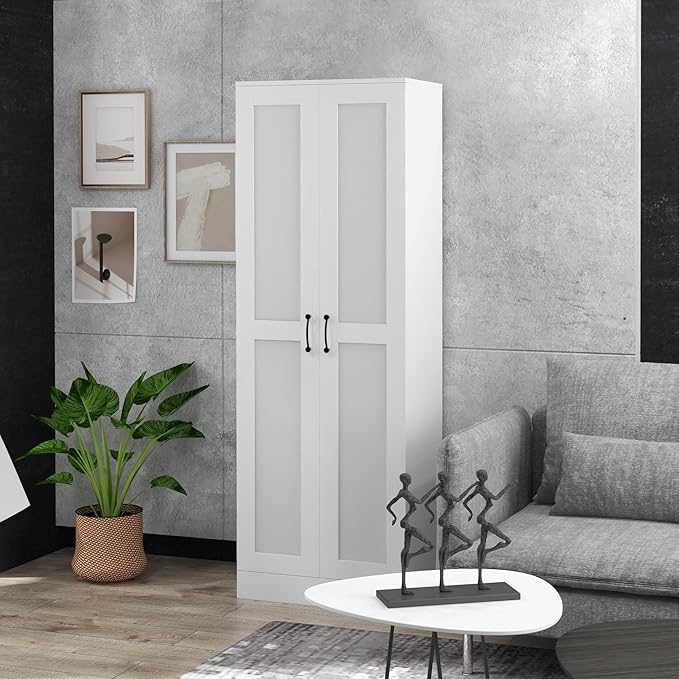 HOMCOM Kitchen Pantry, 69" Tall Storage Cabinet with Adjustable Shelves, Modern Kitchen Storage Cabinet with Soft Close Doors, White