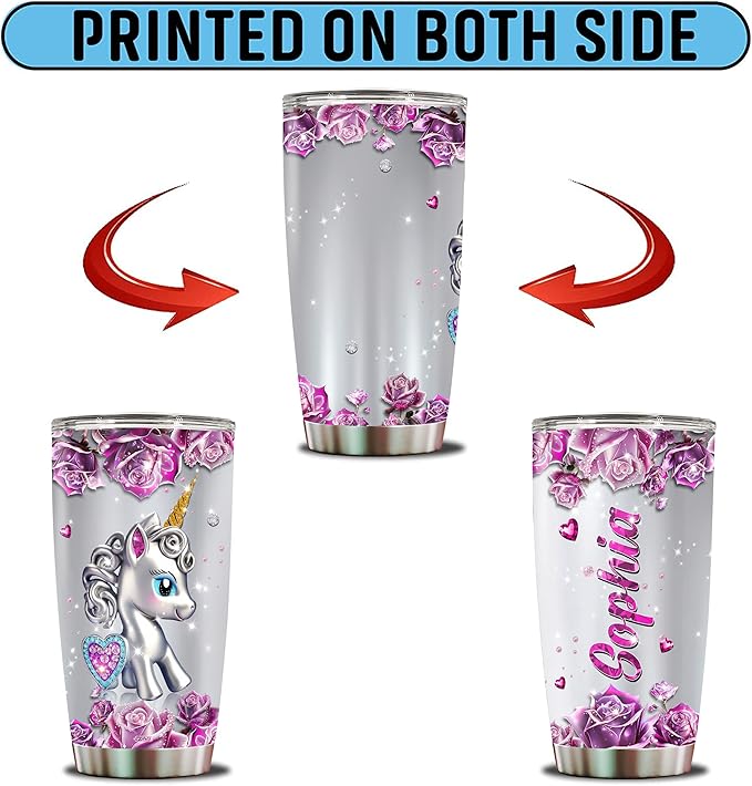 WONWIX Personalized Unicorn Gifts for Adult Women Insulated Stainless Steel Tumbler Mug Cup Water Bottle Unique Gift for Mom Wife Daughter Funny Unicorns Christmas Birthday Mother's Day Valentine