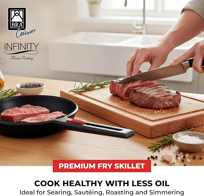 BRA COOKWARE Infinity Nonstick Frying Pan | 9.5-Inch Cast Aluminum Skillet | PFOA/PFAS Free Fry Pan | All Cooktops (incl Induction) Searing Skillet | Oven Safe up to 425째F (w/o Removable Handle)