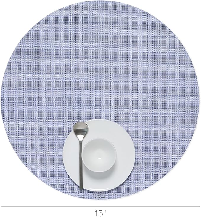 Chilewich Mini Basketweave Placemats in Periwinkle - Set of 4 - Easy Care Woven Tabletop Textiles - Indoor/Outdoor - 15" Round