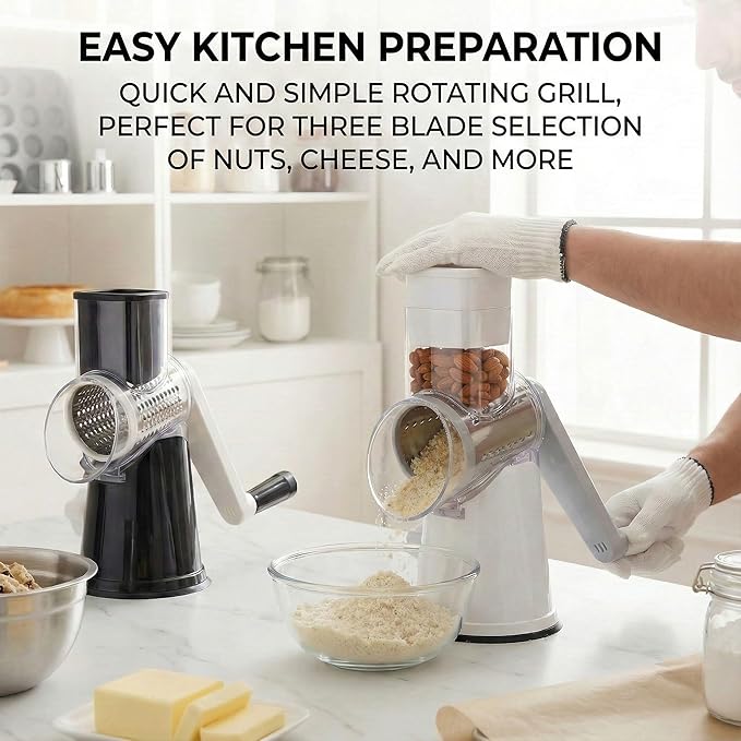 Manual Multi-Function Vegetable Slicer & Grater ??Interchangeable Blades for Shredding, Slicing, Shaving (Vegetables, Cheese, Nuts) (1, Black)