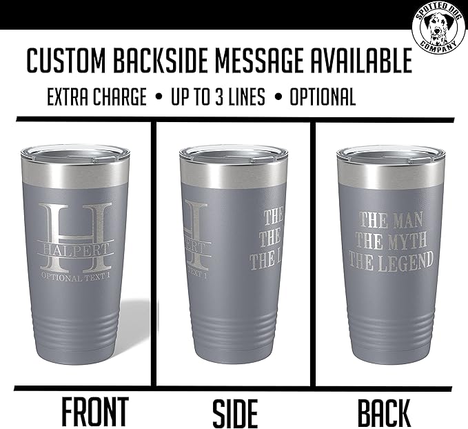 Personalized 20oz (17 Colors) Powder Coated Insulated Stainless Steel Tumbler with Lid, Custom Etched, Customized Engraved Gift Idea for Women Men Her Him, Halpert Monogram Initial Name (Gray)