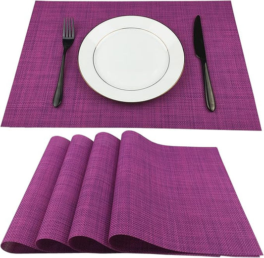WAZAIGUR Placemats,Easy to Clean Crisscross Woven Vinyl Place Mats Durable Non-Slip Heat Resistant Table Mats,Placemats for Kitchen Table Set of 4,Purple