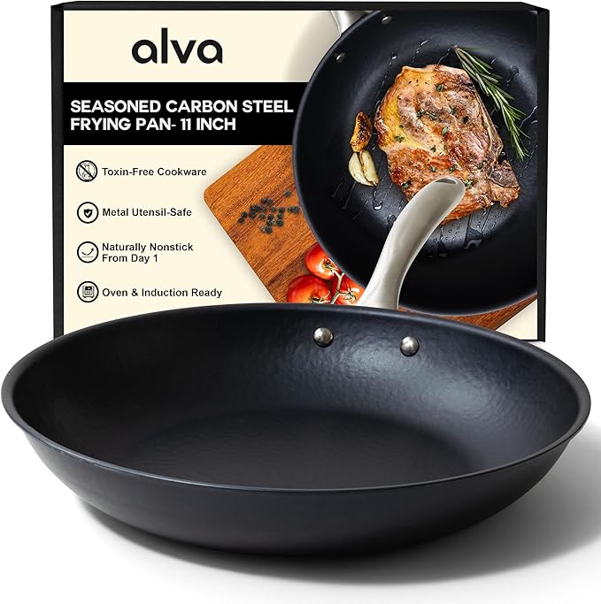 Alva Black Angus 11??Carbon Steel Frying Pan ??Naturally Nonstick, PFAS-Free & Toxin-Free, Oven & Induction Safe, Chef-Grade Heat Control, Built to Last a Lifetime, Designed in Belgium