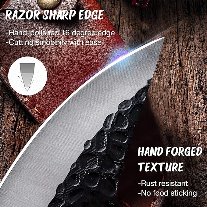 Huusk Viking Knives Hand Forged Boning & Chef Knife - Full Tang Japanese Blade with Sheath - Butcher Meat Cleaver - Camping & Kitchen Christmas Gifts for Men and Women