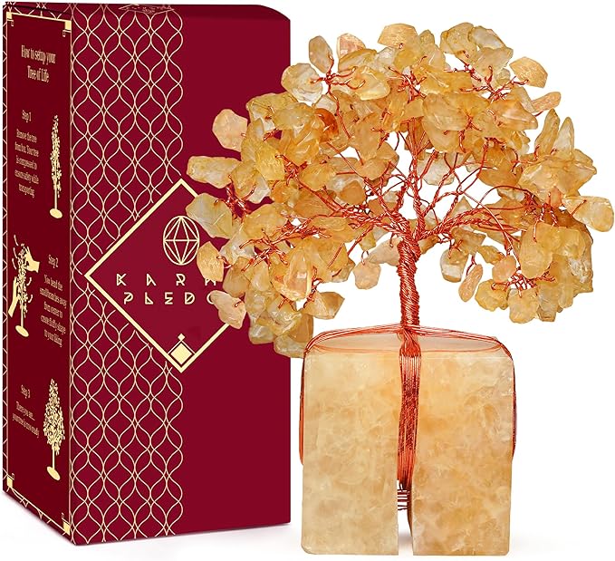 Crystal Tree for Birthday Gifts for Women, Handmade Raw Crystal Base Citrine Chakra Healing Crystal Tree of Life for Positive Energy, Money, Good Luck, Christmas D챕cor, Home and Office Decor