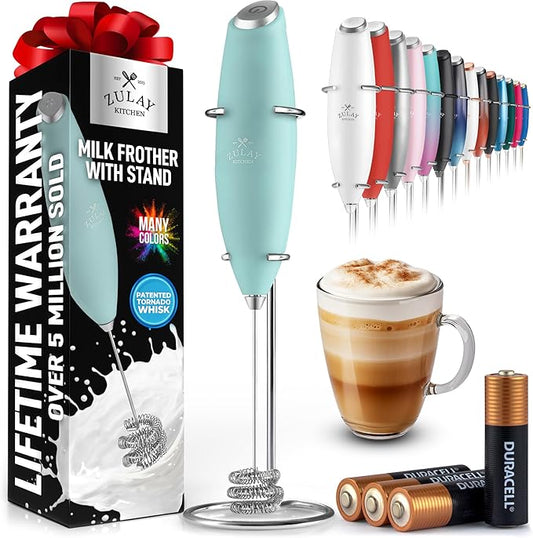 Zulay Kitchen Patented Tornado Triple Whisk Milk Frother with 4 Duracell Batteries ??Handheld Foam Maker for Coffee, Lattes, Matcha & Hot Chocolate ??Rich, Creamy Froth in Seconds