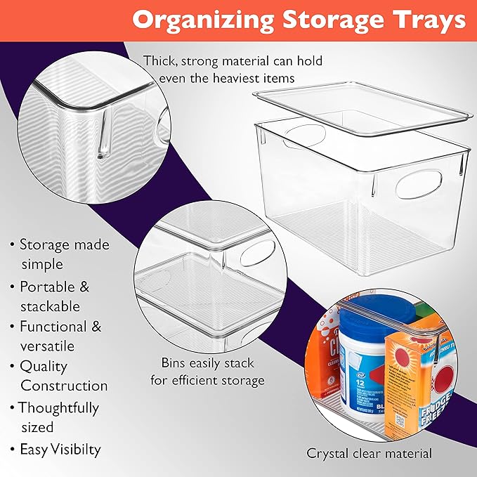 ClearSpace Plastic Storage Bins With lids, 4 Pack ??Perfect Pantry Organization and Storage ??Fridge Organizer, Pantry Storage Containers and Storage Bins, Cabinet Organizers