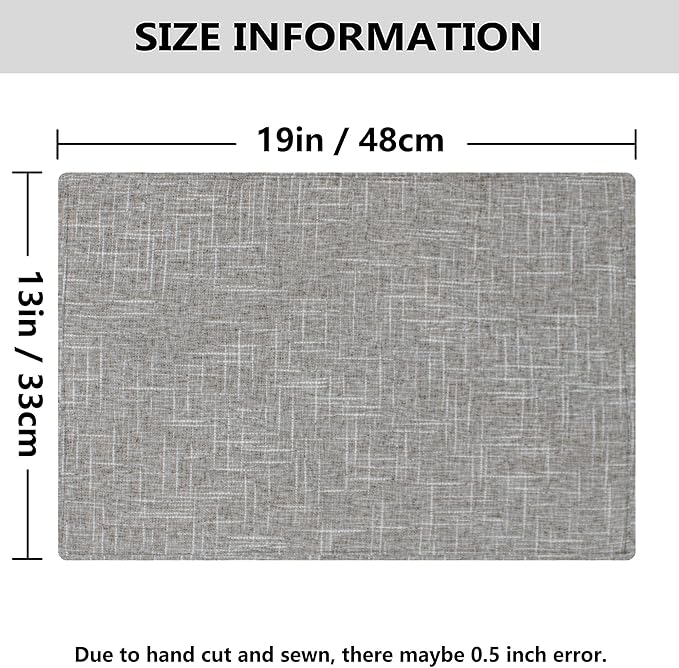 Kevin Textile Placemats, Set of 4 Heat-Resistant Placemats for Kitchen Table, Washable Durable Linen Table Mats Woven Placemats (4 Pcs, 13"x19", Sesame Grey)