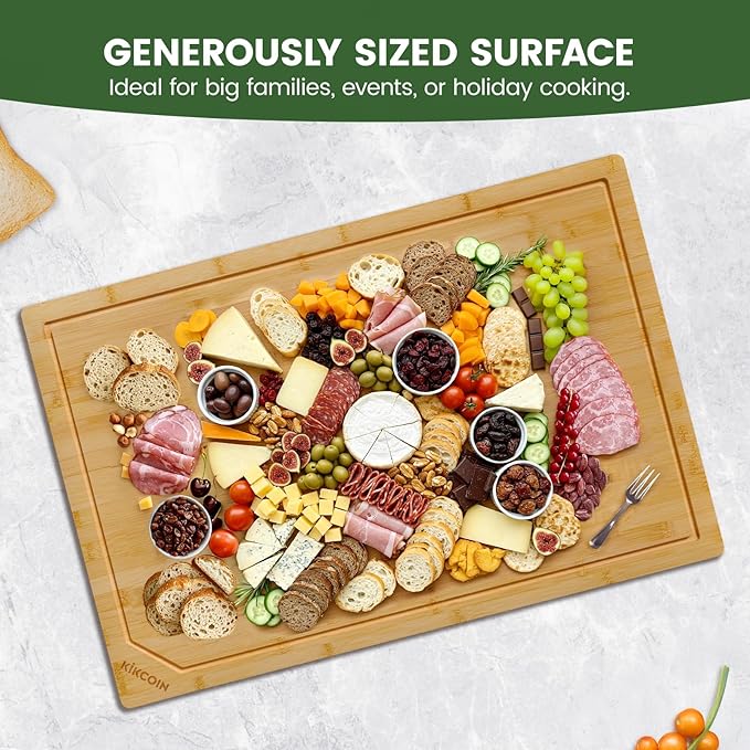 30 Inch Extra Large Bamboo Cutting Boards for Kitchen, Wood Cutting Board with Deep Juice Groove and Handle Heavy Duty Chopping board, Oversized Stove Top Cover, Kikcoin, 30" x 20"