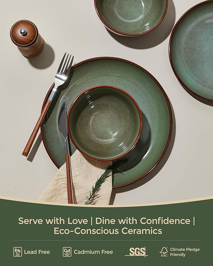 Dinnerware Sets Service for 12, Brown Green