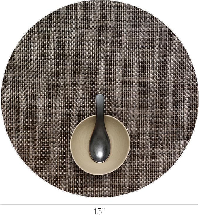 Chilewich Basketweave Placemats in Earth - Set of 4 - Easy Care Woven Tabletop Textiles - Indoor/Outdoor - 15" Round