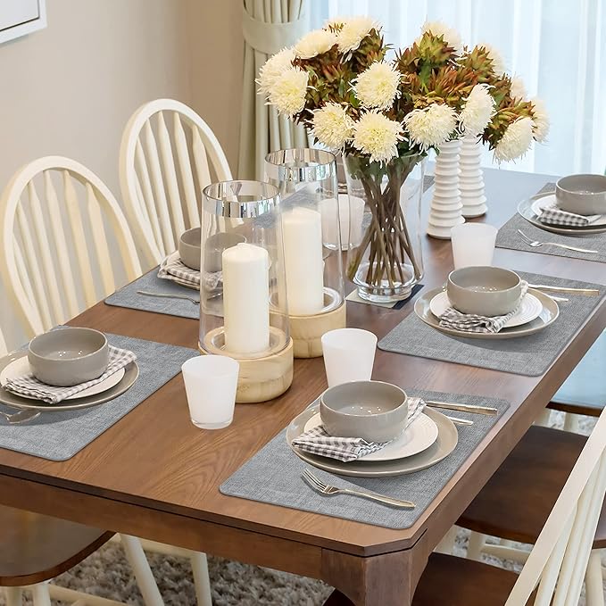 Maxpearl Faux Leather Placemats Set of 4 - Waterproof - Wipe Clean - Heat Resistant - Anti Slip Dining Table Place Mats, Suitable for Indoor & Outdoor Use, 17?쇺쇒?2?쇺? Grey
