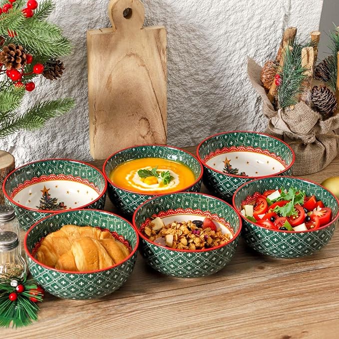 glowworm Christmas Cereal Bowls, 26 Oz Soup Bowls Set of 6 for Kitchen, Bowls Set for Rice, Oatmeal, Dessert, Dishwasher & Microwave safe