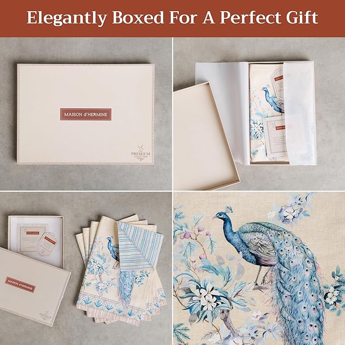 Maison d' Hermine Placemats 100% Combed Cotton Premium Set of 4 Decorative Table Cloth Placemat, Dining, Holidays, Buffet Party - Peacock Utopia - Sandy Beach (13 Inch x 19 Inch)