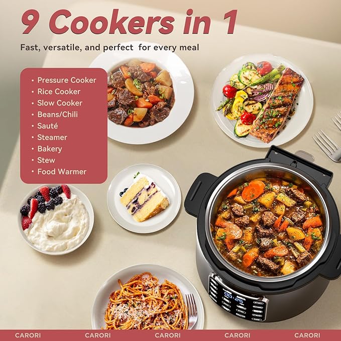 9-in-1 Electric Pressure Cooker 6 Qt, Stainless Steel Inner Pot, Programmable 12 Multi-Function Cooker with Safe Vent Design, Rice Cook, Slow Cook, Saut챕, Warmer & Sterilizer, Black