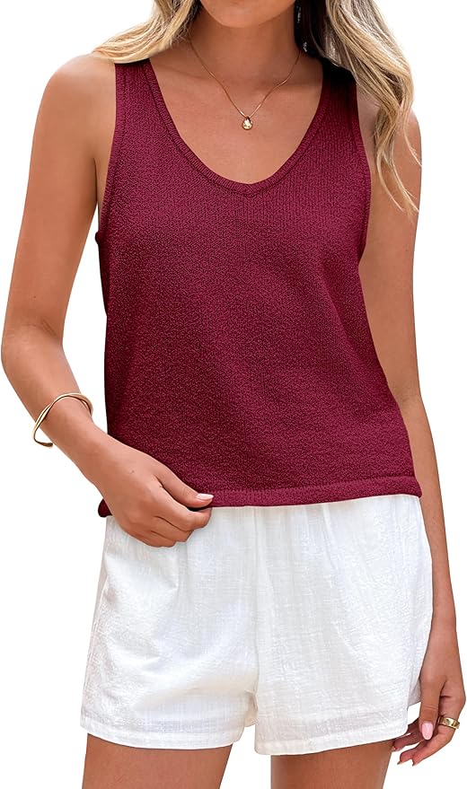 PRETTYGARDEN Women Summer Tank Tops 2026 Basic Sleeveless V Neck Lightweight Knit Beach Vacation Clothes Going Out Top