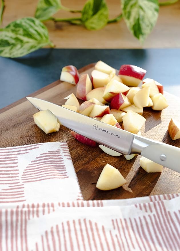 DURA LIVING 2-Piece Kitchen Knife Set ??Ultra Sharp Precision German Stainless Steel Blades, 5??Utility & 3.5??Paring Knife with Ergonomic Handles, Multipurpose for Slicing & Peeling, Cream Handle
