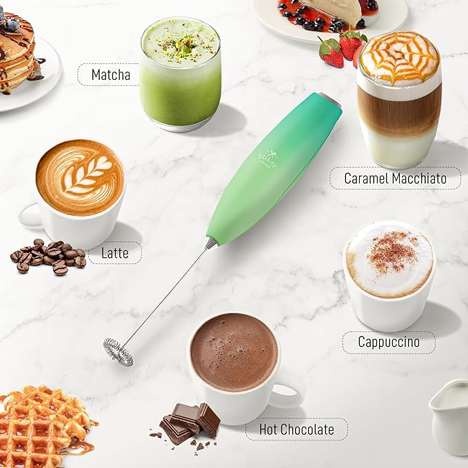 Zulay Kitchen Milk Frother Handheld Electric Whisk with AA Duracell Batteries ??Durable Drink Mixer for Coffee, Lattes, Cappuccinos & More - Ocean
