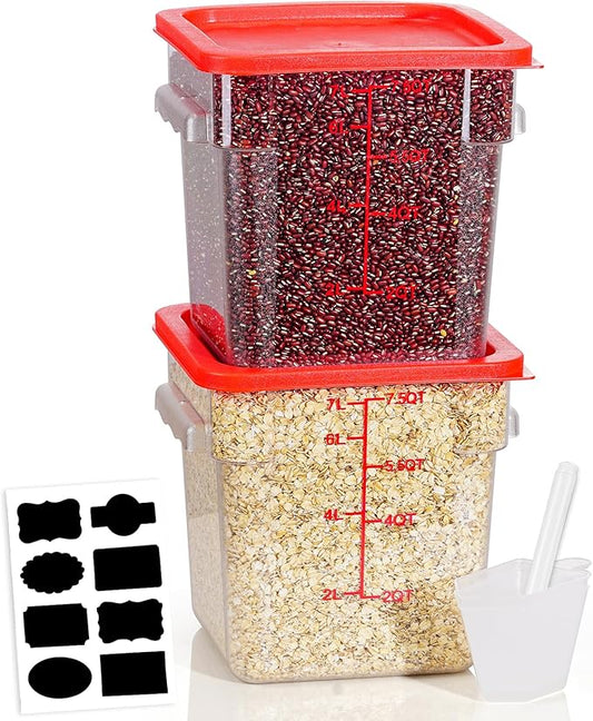 8QT NSF Food Storage Containers: 2 PCS[Food Grade][Hot&Cold Resistant] Clear Food Storage Containers with Scales Handles for Home Restaurant Kitchen Storage Pizza Proof Dough, BPA Free (N1)
