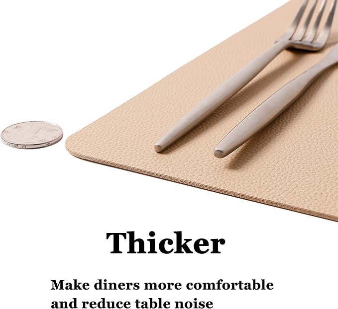 Wipeable Placemats Leather Table Mats Waterproof Heat-Resistant Easy to Clean for Dining Table Set Kitchen Table (4, Buff)