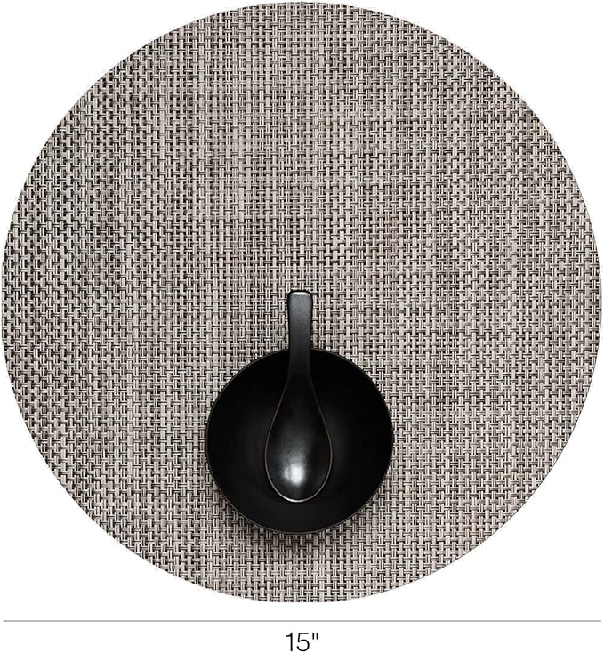 Chilewich Basketweave Placemats in Oyster - Set of 4 - Easy Care Woven Tabletop Textiles - Indoor/Outdoor - 15" Round
