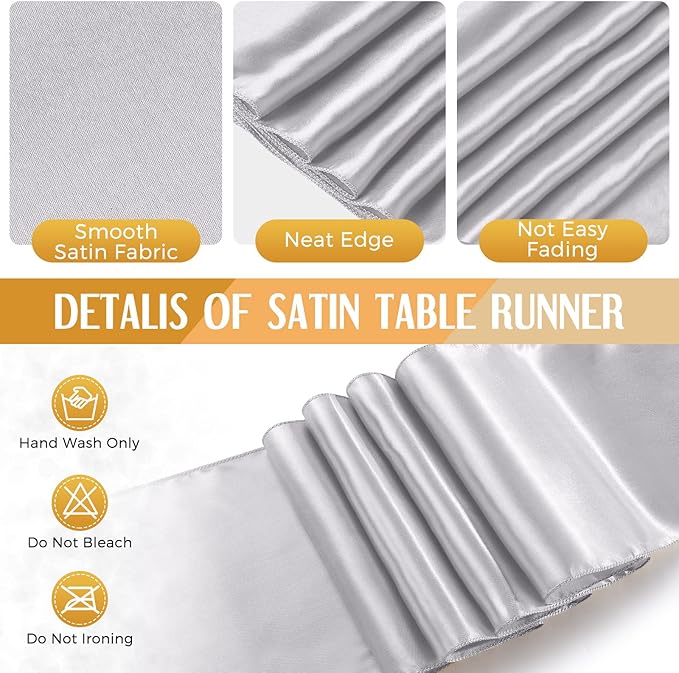Tudomro 16 Pieces Black and Silver Disposable Plastic Tablecloths and Satin Table Runner Set 54x108 Inch Tablecloth 12x108 Inch Table Runners for New Year Wedding Birthday Baby Shower Graduation