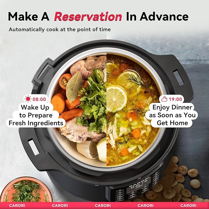 1200W 12-in-1 Electric Pressure Cooker 8Qt, Stainless Steel Pressure Cooker, Slow Cook Rice Cooker Steamer Saut챕, Yogurt Maker, Warmer & Sterilizer with Recipe, Safer Venting Design, Black