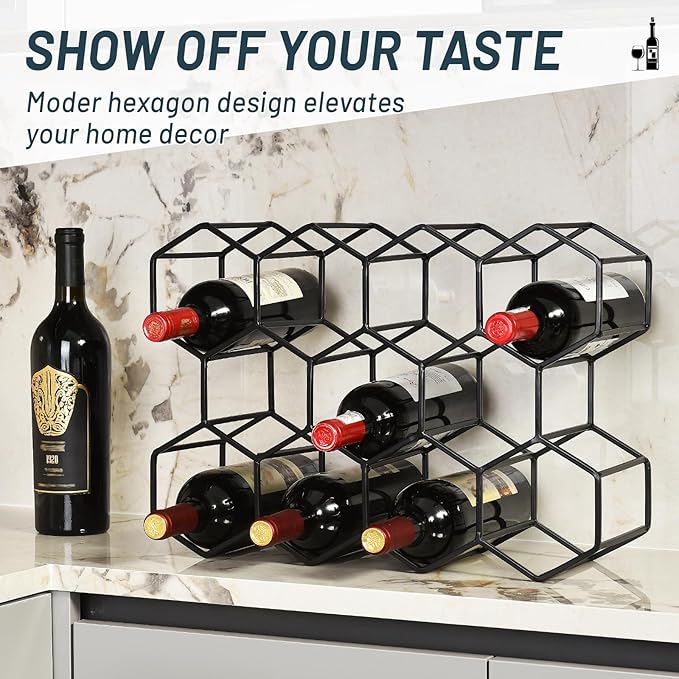 Countertop Wine Rack, 5.3 pounds, Heavier and More Stable Wine Storage Cabinet Shelf Wine Racks Countertop for Pantry,Kitchen,14 Bottles Wine Rack Black No Assembly Required