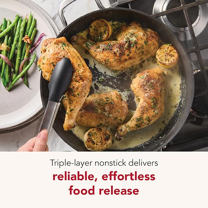 KitchenAid Hard Anodized Induction Nonstick Cookware Saute Pan/Jumbo Cooker with Lid and Helper Handle, Dishwasher Safe, 5 Quart Non Stick Sauteuse with Stainless Steel Handles - Matte Black
