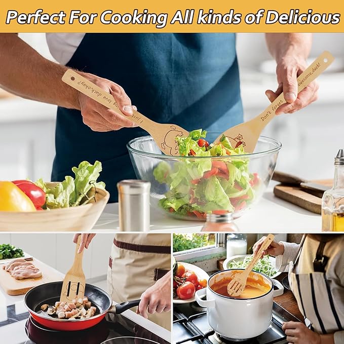 5PCS Duck Wooden Cooking Spoons Kitchen Decor Duck Gifts for Women Men Duck Lovers Birthday Gifts Party Favors Housewarming Wedding Bamboo Cooking Spoons for Everyday Use