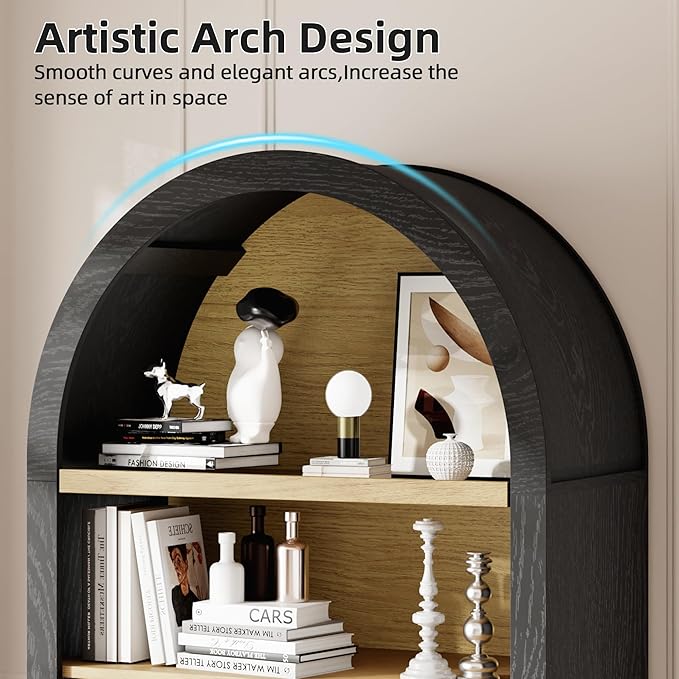 Arched Kitchen Pantry for, 63" Tall Wooden Entryway Storage Cabinet with 2 Doors & 5 Tier Adjustable Shelves, Versatile Farmhouse Hallway Organizer for Entryway, Bedroom, Dining Room