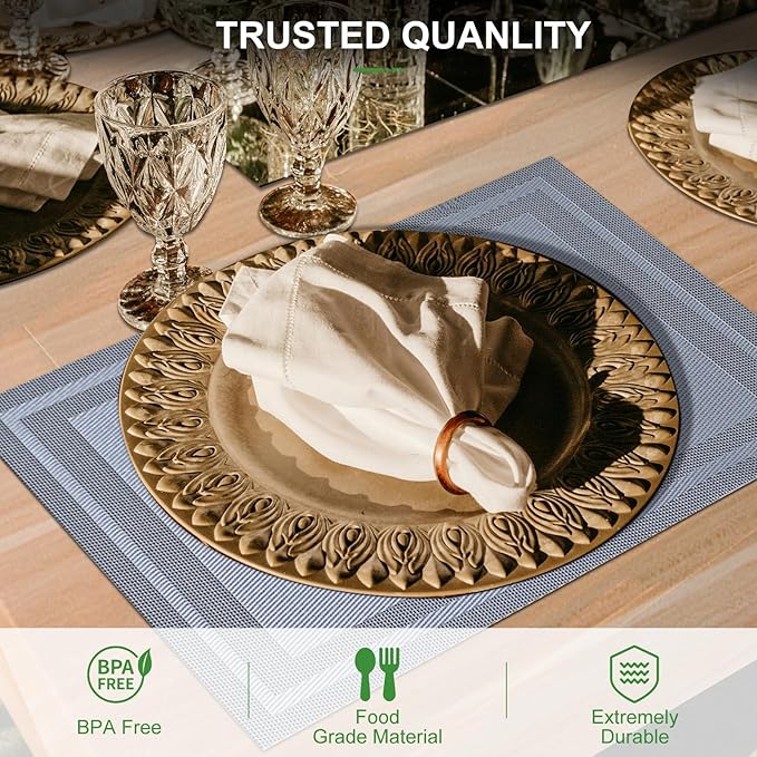 BETEAM Placemats Set of 12, Woven Vinyl Placemat for Dining Table Washable Wipeable Kitchen Place Mats Durable Indoor Outdoor Table Mats