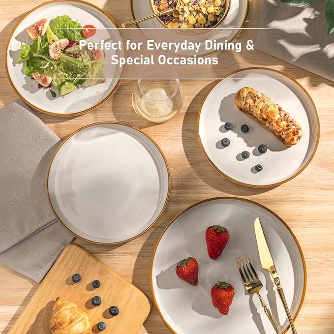 GBHOME Stoneware Dinnerware Sets for 4,Round Reactive Glaze Ceramic Plates and Bowls Set,Highly Scratch Resistant | Dishwasher & Microwave Safe Dishes Set,Service for 4(12Pcs),Pearl White