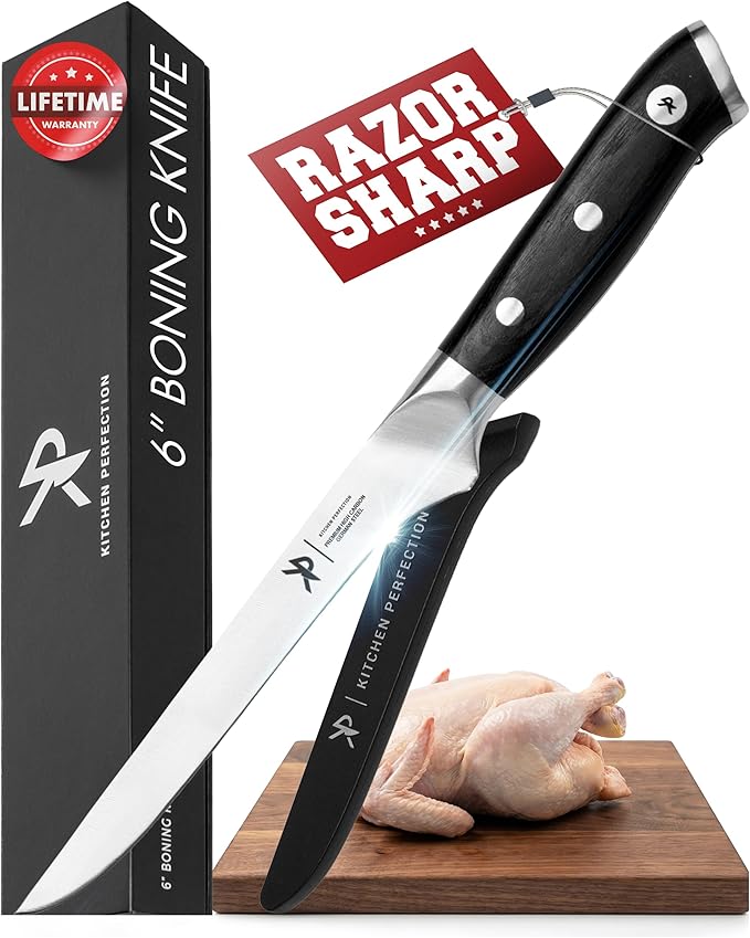 Kitchen perfection 6??Boning Knife for Meat Cutting & Filleting - Razor Sharp Premium German Steel Blade with Sheath - Full Tang Ergonomic Handle - Trim, Debone, Slice Meat Like a Pro- BBQ Men's Gift