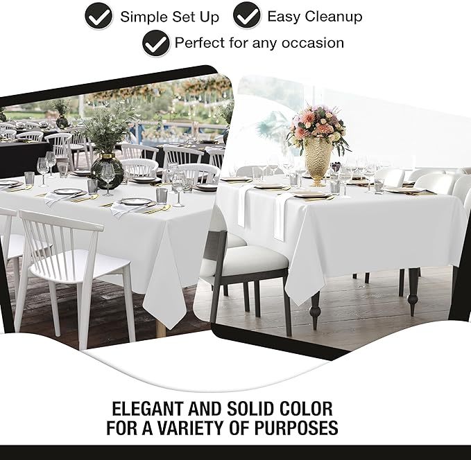 Party Solids 12-Pack White Plastic Disposable Tablecloth ??Size: 60 횞 84 Inches ??Rectangle Table Cover for Parties, Picnics & Formal Events