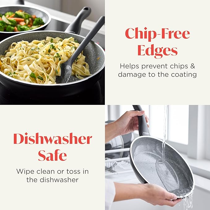 Rigoletto 11??Nonstick Frying Pan Skillet, Made in Italy, Layered Ceramic PFAS-Free Surface, Induction Ready, Dishwasher & Metal Utensil Safe, Granite Finish, Stay-Cool Handle, Black