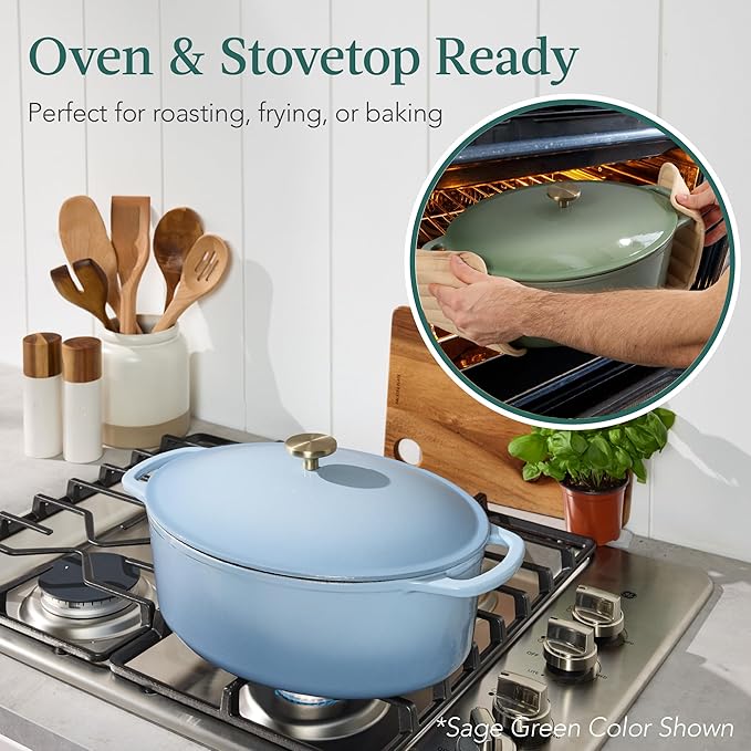 Best Choice Products Oval 7.5 Quart Enamel Cast-Iron Dutch Oven, Heavy-Duty Pre-Seasoned for Baking, Cooking w/Side Handles ??Cornflower Blue