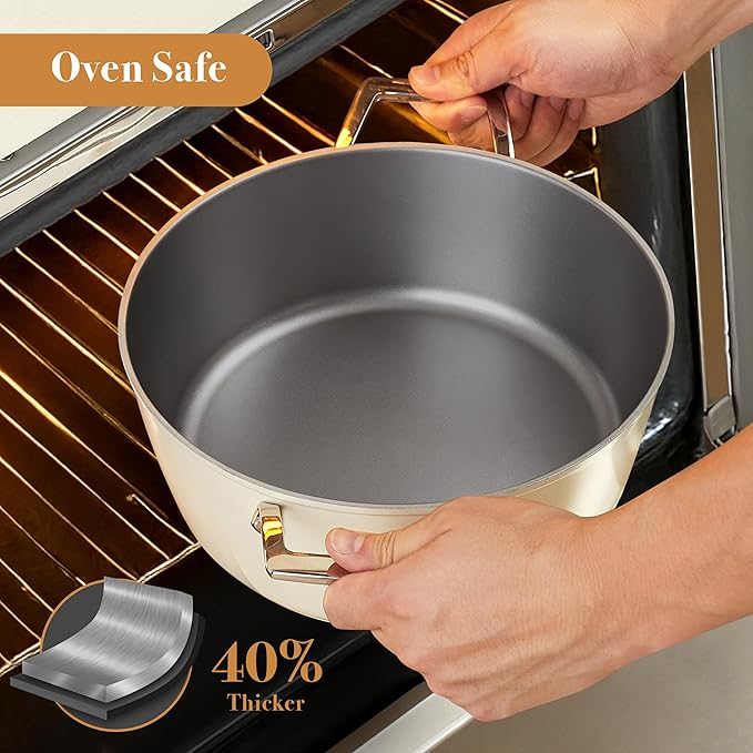 PekGema Ceramic Pots and Pans Set, 16 Pcs Cookware Set Nonstick, Non Toxic, Oven Safe, Induction Cookware, Cooking Set with Steamer, PPG Ceramic PFAS PTFE PFOA FREE, White