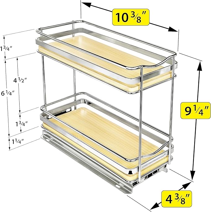 LYNK PROFESSIONAL짰 횋lite??Pull Out Spice Rack Organizer for Inside Kitchen Cabinets - 4-3/8 inch Wide - Slide Out Drawer ??Wood/Chrome Sliding Spice Cabinet Organization Shelf Racks - 2 Tier